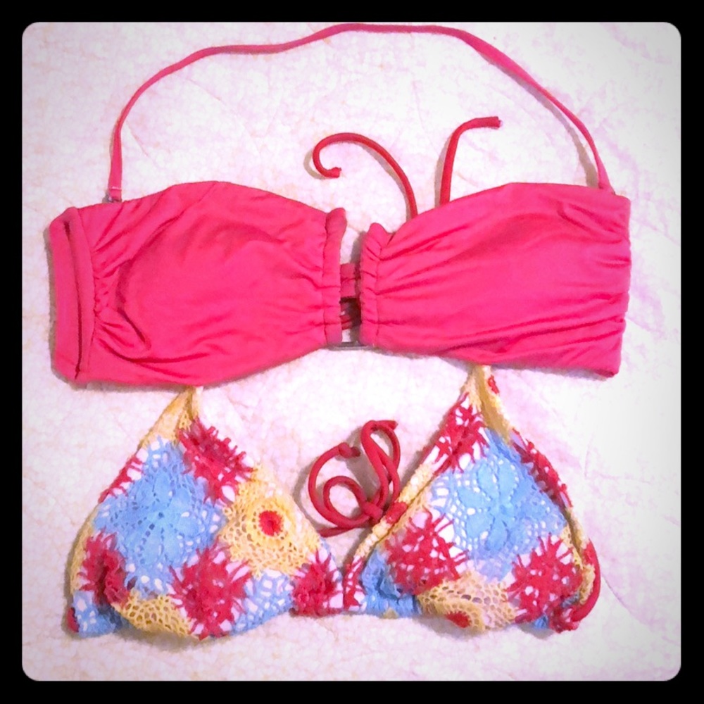 Bundle! Lg Bikini Tops Bandeau & Crochet Triangle